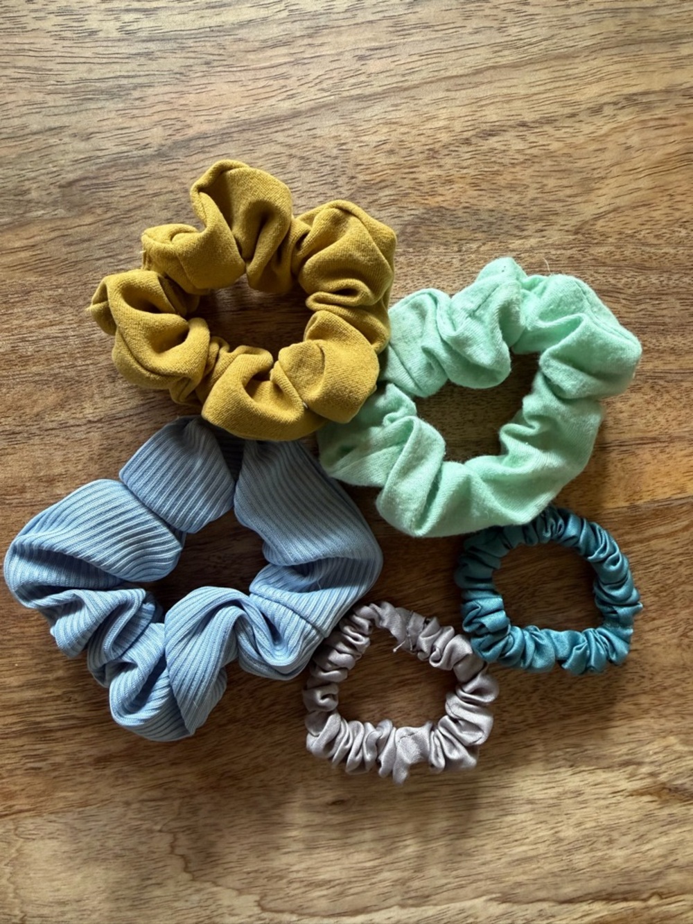 Scrunchie Set - Mustard, Mint, Light Blue, Teal & Gray